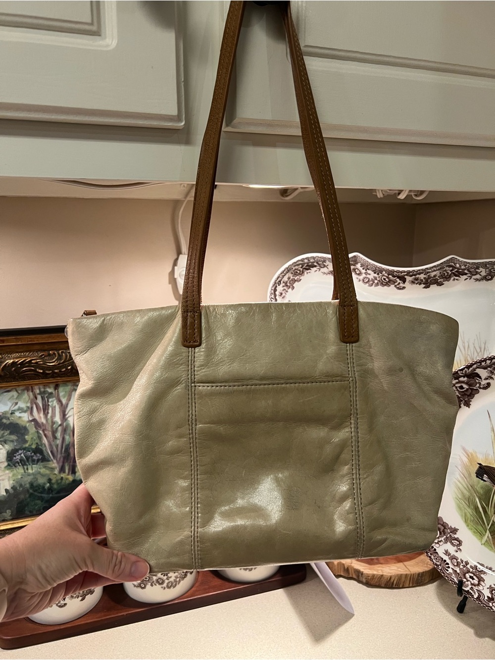 Leather Taupe Hobo Bag Purse with Brown Straps